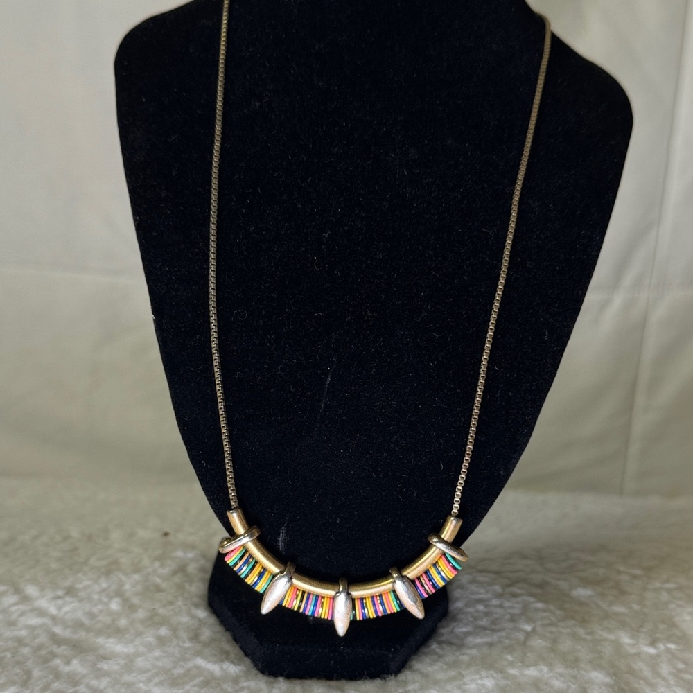 Stella & Dot‎ Colorful Beaded Statement Necklace Gold Tone Spike Accent